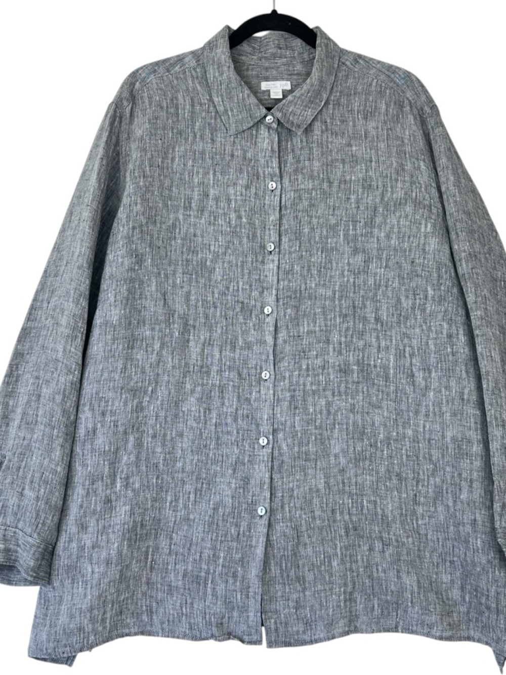 J Jill Live Linen Essential Shirt Plus 4X Black Long Sleeve Button Up
